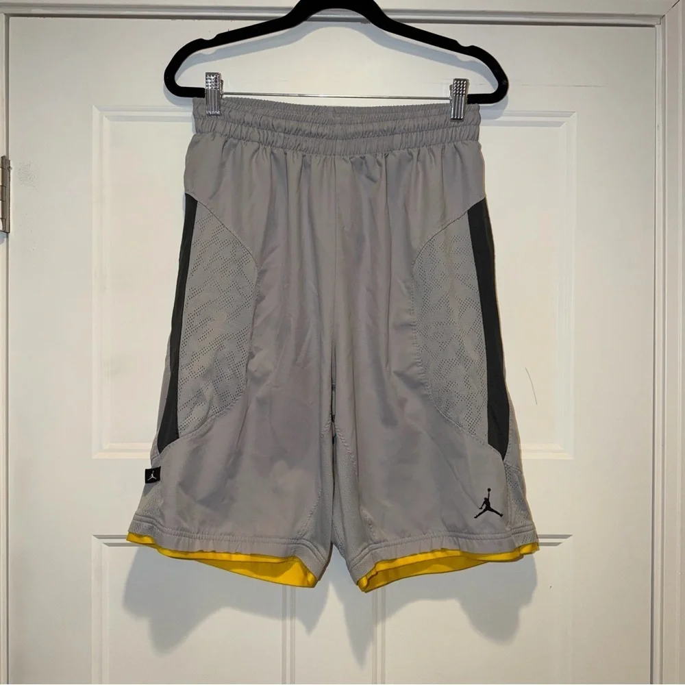 Nike Jordan Men’s Gray Athletic Shorts with Yellow Trim